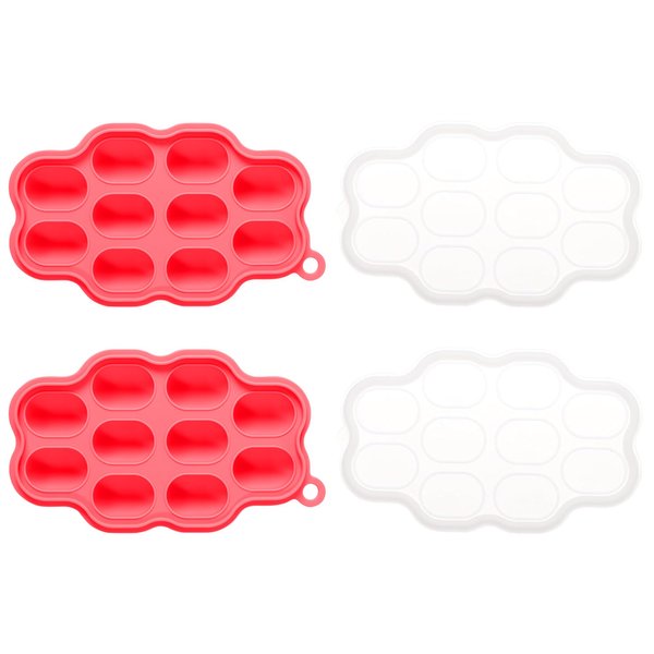 LoveNoobs Baby Food Freezer Tray, 100% Silicone Baby Food Freezer Storage Tray, 10 Cup Silicone Freezer Molds, Pack of 2 Silicone Tray, Baby Fruit Feeder Teether Tray, Breast Milk Freezer Tray, Red