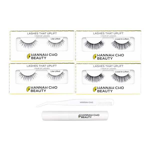 False Lashes for Monolids Starter Kit - Natural Eyelid Lifting Strip Eyelashes with Lash Applicator and Lash Adhesive - Best Lashes for Asian Eyes - Hannah Cho Beauty