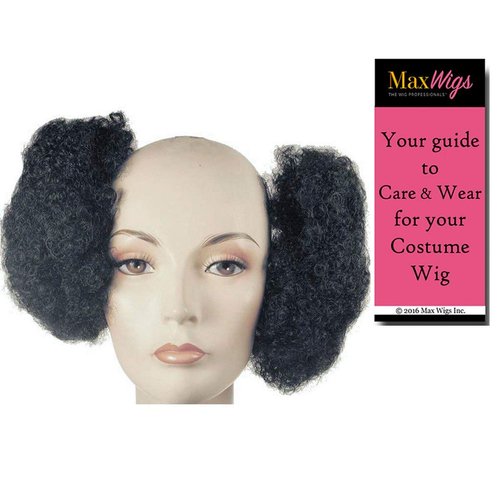 Afro Puffs 60s Color Black - Lacey Wigs Women's African American Sixties Disco Side Puff Bundle with MaxWigs Costume Wig Care Guide