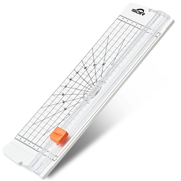 ISDIR A4 Paper Cutter 12 Inch Titanium Paper Trimmer Scrapbooking Tool with Automatic Security Safeguard for Craft Paper, Coupon, Label and Cardstock (White)