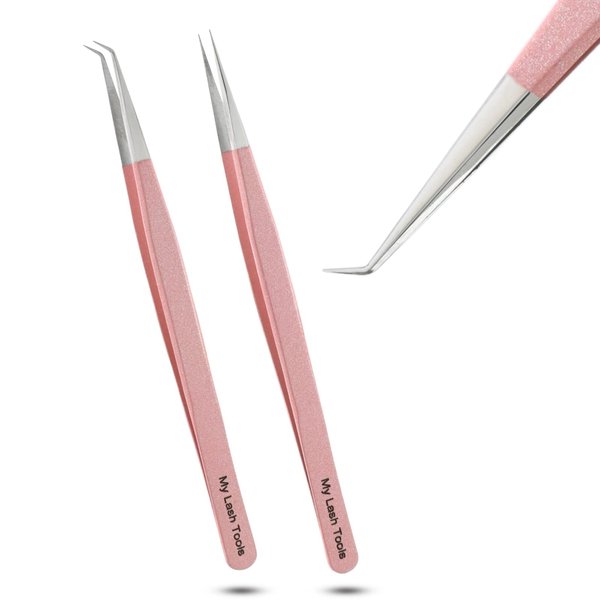 My Lash Tools Eyelash Extension Curved Degree Tweezers for Isolation Lash Extensions 14cm, Best for Individual Isolation & Classic Lashes Japanese Stainless Steel Eyelash Twisers (Blush Pink Set)