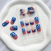 4th of July Press on Nails French Tip Fake Nails with Star Design Glitter False Nails Independence Day Glue on Nails Short Square Acrylic Nails Glossy Full Cover Stick on Nails for Women Girls