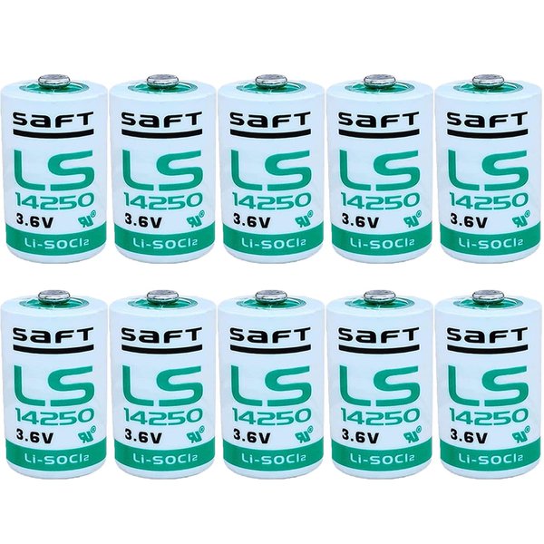 WELLVEUS LS14250 1/2 AA 3.6v Lithium Battery 14250 Replaceable Battery for SAFT LS14250 1200mAh(Pack of 10)