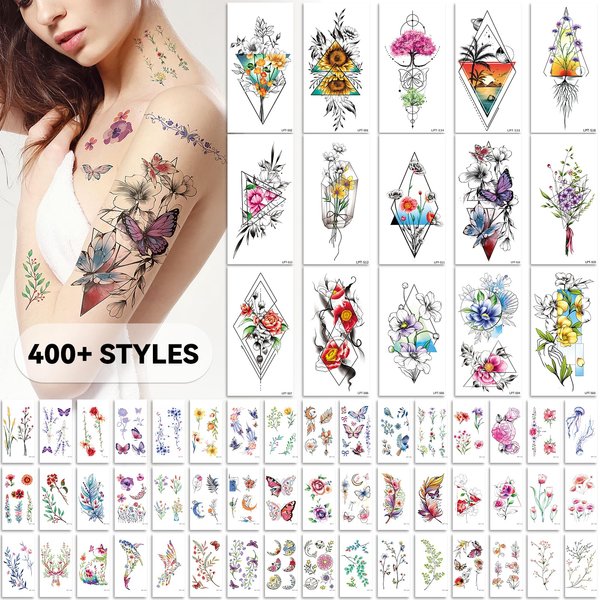 EMOME 79 Sheets Flower Tattoo Stickers for Women, Realistic Temporary Tattoos for Women Girls, Waterproof Long Lasting Art Floral Fake Temporary Tattoos for Adults