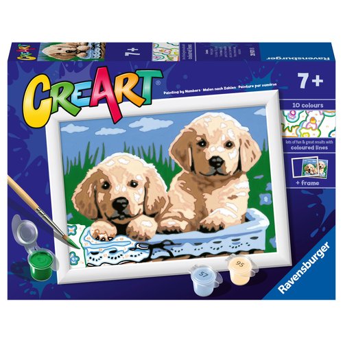 Ravensburger CreArt Cute Puppies Paint by Numbers Kit for Kids - Painting Arts and Crafts for Ages 7 and Up, 24 x 18 cm
