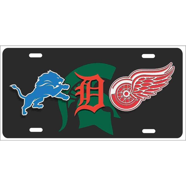 ATD Detroit Michigan State Sport Teams Combined Logo Personalized Novelty License Plate Lions, Tigers, Red Wings can Also be Used as a Door Sign