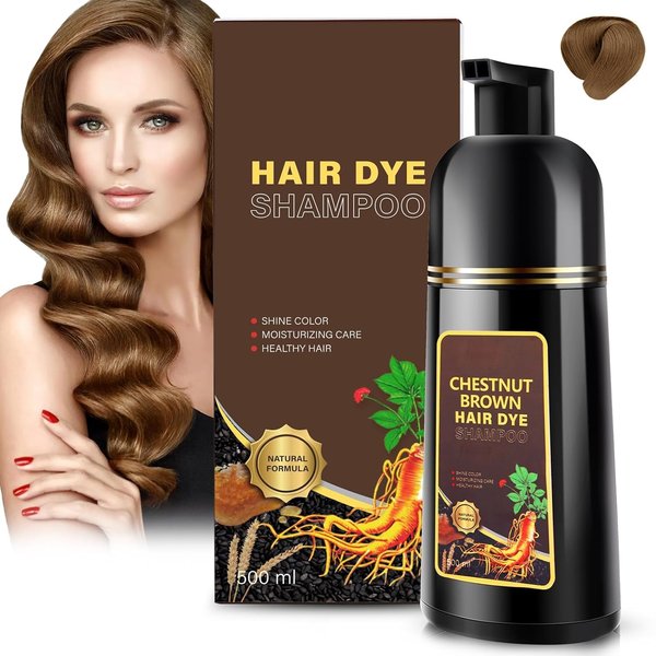 Hair Dye Shampoo 3 in 1, Herbal Shampoo Hair Dye for Women Men, Grey Coverage Shampoo 16.9fl oz (Chestnut Brown)