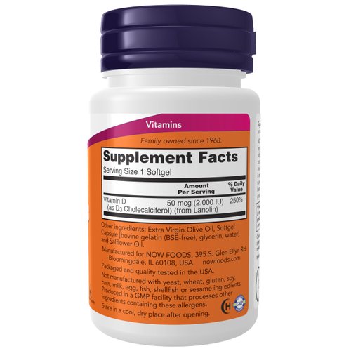 NOW Supplements, Vitamin D-3 2,000 IU, High Potency, Structural Support*, 30 Softgels
