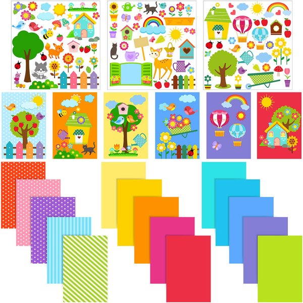 Outus 15 Pieces Card Making Kits for Kids with 3 Sheets Stickers, 15 Pieces Blank Envelopes and 15 Pieces Seal Stickers, Handmade Card Making Crafting Kit for Boys and Girls DIY Cards