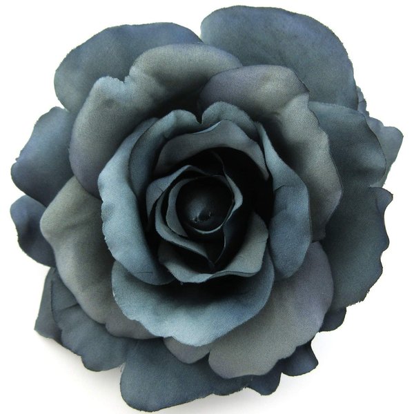 5 inch Variegated Steel Blue Rose Poly Silk Flower Hair Clip with Teeth