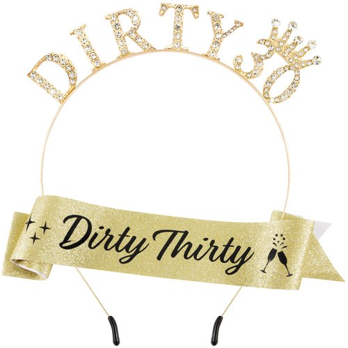 SuPoo 30th Birthday Sash and Tiara Kit 30th Birthday Decorations for Her Rhinestone Dirty 30 Birthday Crown Headband 30th Birthday Gifts for Her Thirty Party Decorations Happy Birthday Girl Headband