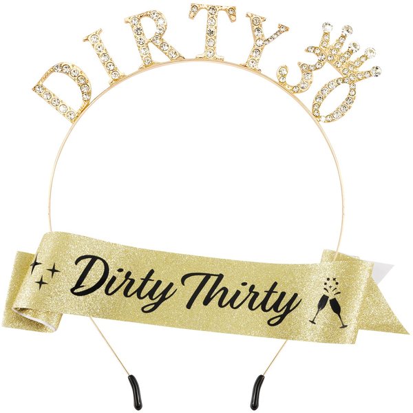 SuPoo 30th Birthday Sash and Tiara Kit 30th Birthday Decorations for Her Rhinestone Dirty 30 Birthday Crown Headband 30th Birthday Gifts for Her Thirty Party Decorations Happy Birthday Girl Headband