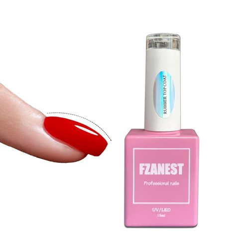 FZANEST Rubber Gel Top Coat,15ML Gel Nail Polish Ultra Shine No Wipe Thick Top Coat Strengthen/Enhanced Plumping Natrual Nail and Nail Tips Soak Off UV LED Gel