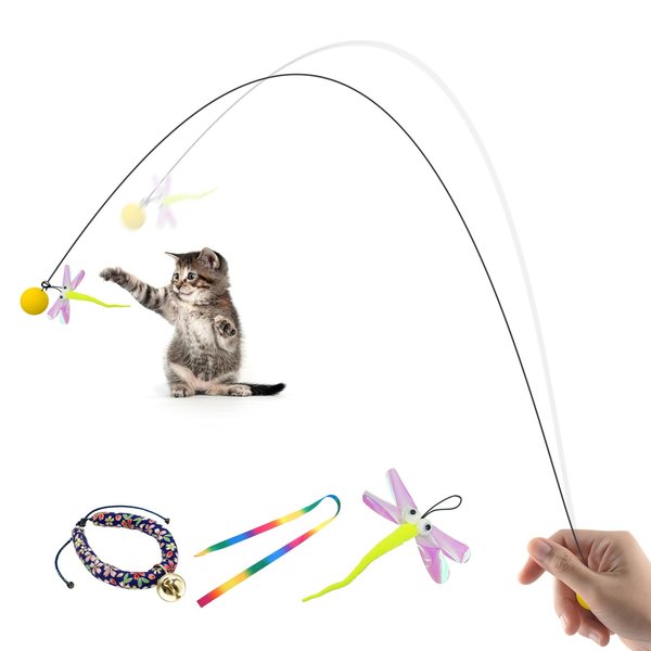 BENTOPAL Interactive Cat Toys, Cat Feather Wand Metal Stick Cats String Feather Toys Refills for Cat Exercise