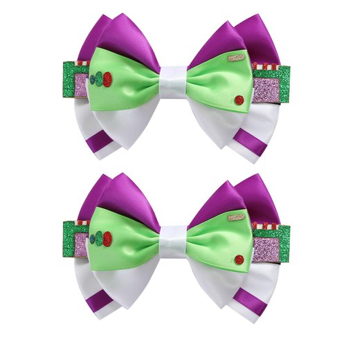 2PCS Toy Hair Bow Clips for Women Girls 4 Inch Cute Cartoon Birthday Party Dress Up Accessories for Buzz