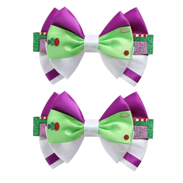 2PCS Toy Hair Bow Clips for Women Girls 4 Inch Cute Cartoon Birthday Party Dress Up Accessories for Buzz