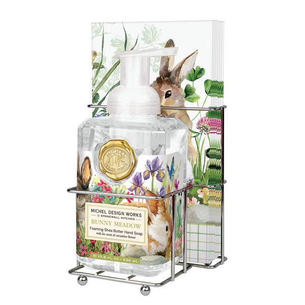 Michel Design Works Scented Foaming Hand Soap and Napkin Caddy Set, Bunny Meadow