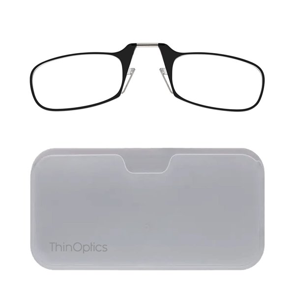 ThinOptics unisex-adult Reading Glasses + White Universal Pod Case | Black Frames, 1.50 Strength Readers Black Frames / White Case, 44 mm