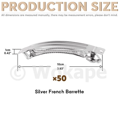 Wokape 50Pcs 3.94 Inch French Barrette Hair Clips, 100mm Metal Blank Hair Clips for Salon DIY Hair Accessories