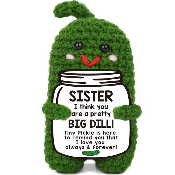 Funny Sister Christmas Gifts 2024, Big Sister, Little Sister - Unique Sister Gifts from Sister or Brother, Sentimental Sister Birthday Gift - Handmade Crochet Pickle