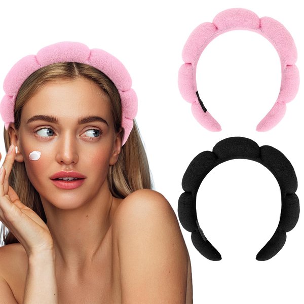 CURASA Spa Headband for Washing Face Pink Skincare Headband Make Up Headbands for Women Puffy Headbands for Girls Hairband for Washing Face Towel Facial Head band Hair Accessories for Women Girls