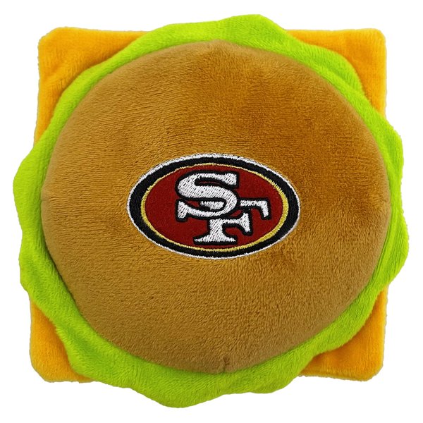Pets First NFL SAN Francisco 49ERS Cheese Burger Plush Dog & CAT Squeak Toy - Cutest Stadium HAMBERGER Snack Plush Toy for Dogs & Cats with Inner Squeaker & Beautiful Football Team Name/Logo