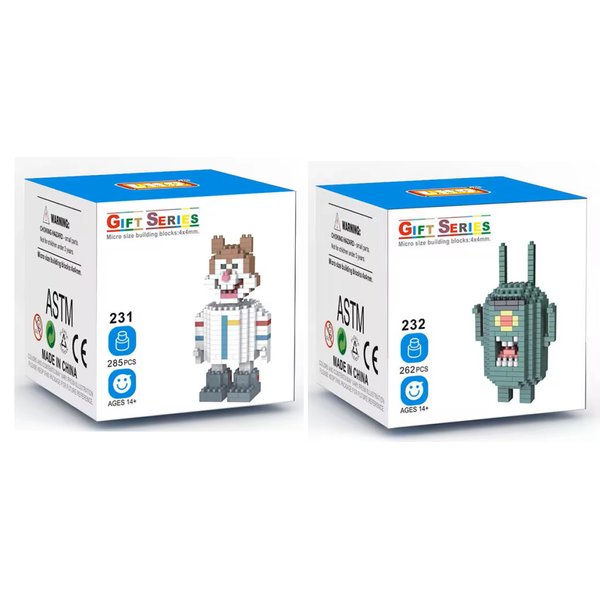 Yummy Baby Products Micro Mini Building Blocks Anime Character Collectable Set, Ages +14, Toys Gifts for Kids and Adults (2 Pack) (Crab/Squid) (Set 2)