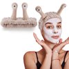 SuPoo Snail Face Wash Headband Funny Skincare Spa Headband Cute Alien Puffy Makeup Headbands for Women Brown Stretchy Antenna Eyes Hair Wrap Hair Band for Washing Face Hair Accessories