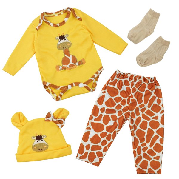 BABESIDE 4Pcs Reborn Baby Doll Clothes 20inch Giraffe Animal Outfit Accessories Set for 17-22 Inch Reborn Dolls Girls Baby Clothing with Hat, Yellow