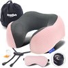 napfun Neck Pillow for Traveling, Upgraded Travel Neck Pillow for Airplane 100% Pure Memory Foam Travel Pillow for Flight Headrest Sleep, Portable Plane Accessories, Pink