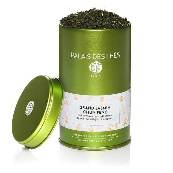 Palais des Thés - Grand Jasmine Chun Feng - Fine Premium Gourmet Vegan Loose Leaf Green Tea - 3.5oz Loose Leaf Metal Gift Tin