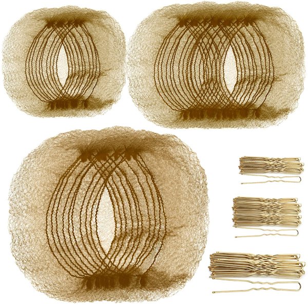 Teenitor Hair Nets and U Shaped Pins Set,40pcs Invisible Hair Nets Elastic Edge Mesh, 80pcs U Shaped Pins for Ballet Bun, Sleeping, Women and Wig (Light Linen)