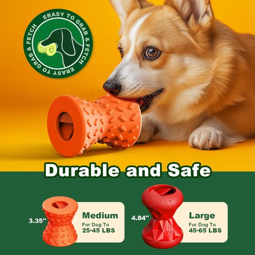 Doudele Puppy Toys, Dog Toys for Small Dogs, Dog Treat Toy for Traning, Interactive Dog Toy, Dog Treat Dispenser Toy,Natural Rubber Dumbbell Shaped(Orange)