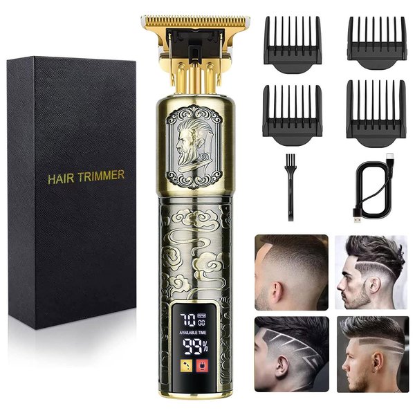 Hair Clippers for Mens Cordless Hair Trimmer T-Blade Trimmer Professional Haircut & Grooming Kit Rechargeable Clippers Hair Trimmer Shaver Cutting Kit with LCD Display (Figure-03)