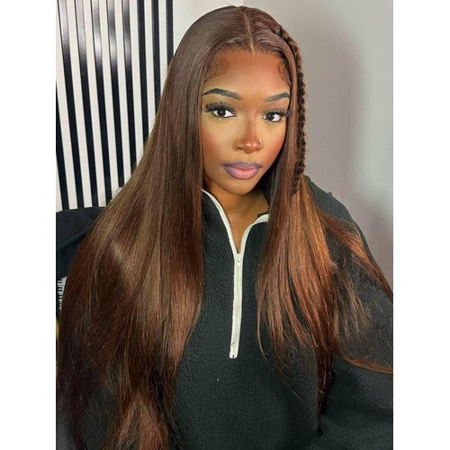 liddywig 24inch Chocolate Brown Human Hair wig 180 Density 13x4 Straight Lace Front Wigs Human Hair Pre Plucked 4# Brown Wig for Women