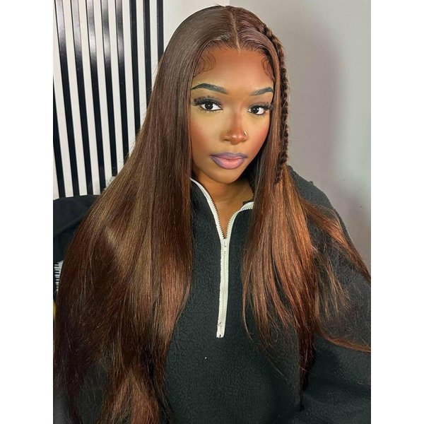 liddywig 24inch Chocolate Brown Human Hair wig 180 Density 13x4 Straight Lace Front Wigs Human Hair Pre Plucked 4# Brown Wig for Women