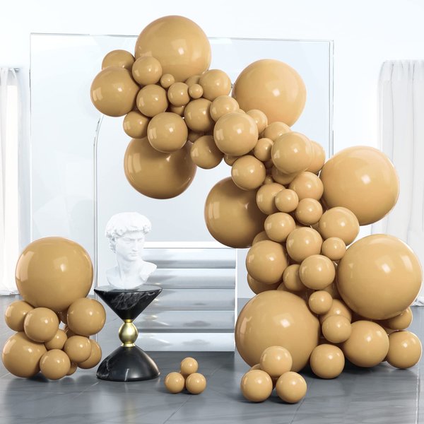 PartyWoo Tan Balloons, 100 pcs Boho Tan Balloons Different Sizes Pack of 18 Inch 12 Inch 10 Inch 5 Inch Light Brown Balloons for Balloon Garland or Balloon Arch as Birthday Party Decorations, Tan-F19