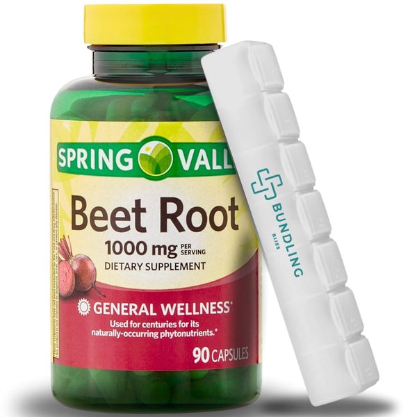 Bundling Bliss Spring Valley Beet Root 1000mg, Dietary Supplement, 90 Count 7 Day Pill Organizer Included - 1 Pack
