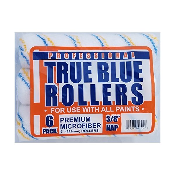 True Blue 9" Professional Paint Roller Covers, 9 Inch, Best for All Types of Painting Surfaces, Refill Bulk Pack (6, 3/8" Nap)