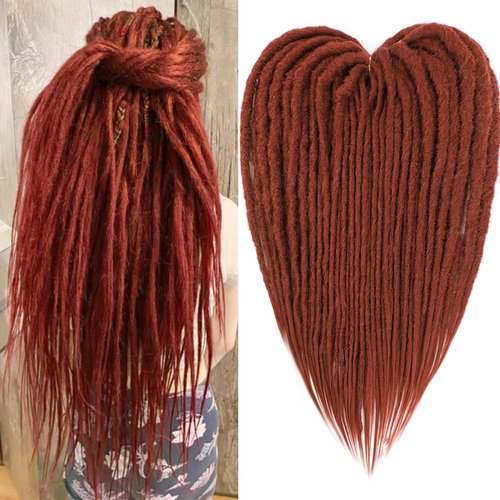 Aguacor Straight Dreadlocks Synthetic Double Ended Dreadlock Extensions 24inches 30 Strands Width 1.2cm Soft Red Brown DE Dreadlock Extensions for Women (30 Strands, 350#)