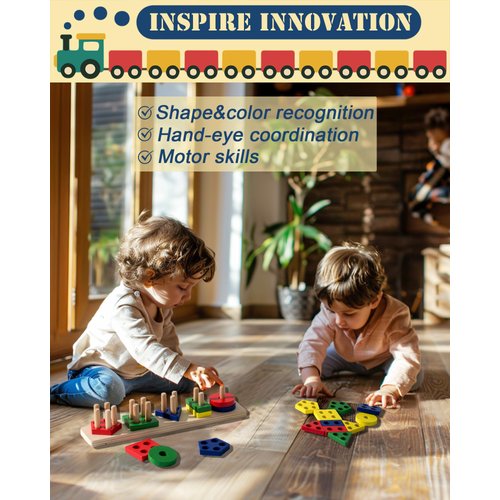 KINOKOSAY Montessori Toys for 123 Year Old Toddlers Educational Wooden Toys for Baby Boys Girls Learning Color Shape Sorter Puzzle Blocks Development Birthday Gift