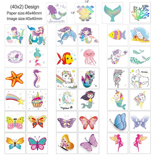 Temporary Tattoos for Kids(80pcs),Konsait Glitter Mermaid Unicorn Butterfly Tattoos for Children Girls Birthday Party Favors Supplies Great Kids Party Accessories Goodie Bag Stuffers Party Fillers