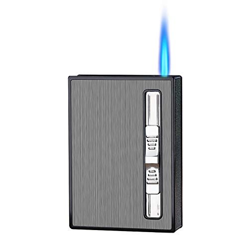 Malisseladi Cigarette Case with Built-in Lighter Windproof Refillable Butane Jet Torch Lighter Automatic Ejection Cigarette Case Dispenser Box Holder (Black)