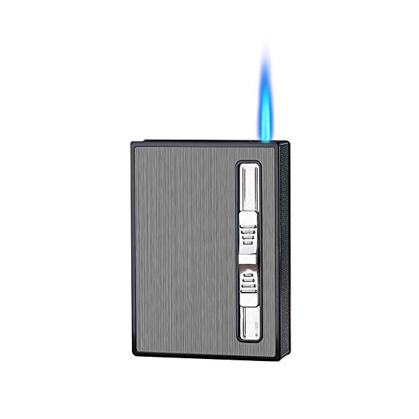Malisseladi Cigarette Case with Built-in Lighter Windproof Refillable Butane Jet Torch Lighter Automatic Ejection Cigarette Case Dispenser Box Holder (Black)