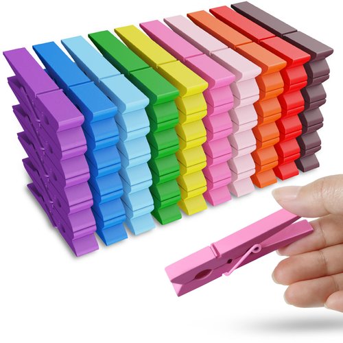 50PCS Colored Wooden Clothespins, 2.9inch 10 Color Clothes Pins for Clip Pictures Photos Decorative, Small Colorful Wood Decoration Closepins Clips,10 Color Each 5Pcs