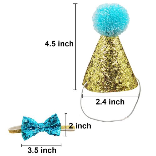 Christmas Pet Party Jazz Hat and Blingbling Bow Tie Breakaway Collar Set, Adjustable Headband for Kitten Puppy Small Dogs Cats (01 Light Blue)