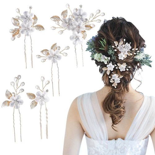 6 Pieces Pearl Hair Comb Hair Pins Pearl Rhinestones Headpiece Hair Barrettes for Women Girls Flower Crystal Headpiece Hair Accessories for Party Wedding Daily Silver Gold