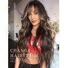 AISI QUEENS Brown Wig with Bangs for Women Long Wavy Hair Wig Brown Highlight Wig Curly Wavy Synthetic Wigs for Girls Daily Party Use