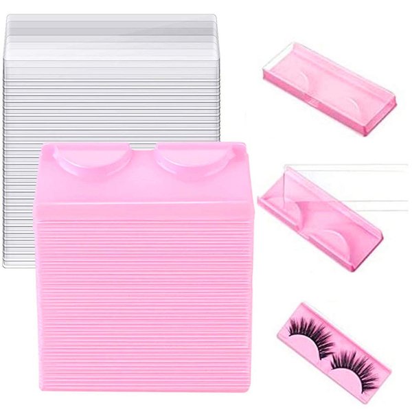 50Pcs False Eyelash Case Lash Boxes Packaging Wholesale Eyelash Holder Storage Box Empty Plastic Case Unit Container Makeup Organizer for Cosmetic Tools(Pink3.26* x 1.22 x 0.39in)