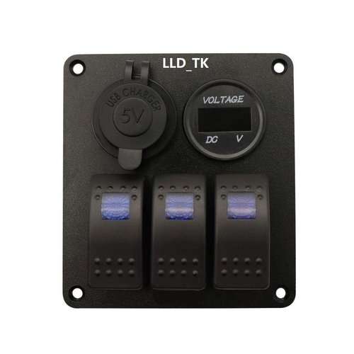 3 Gang Rocker Aluminum Panel Switch Waterproof Marine Boat DC 12V 24V 5 Pin ON Off Switch LED Digital Display Voltmeter 4.2A Dual USB Slot Socket Car RV Truck